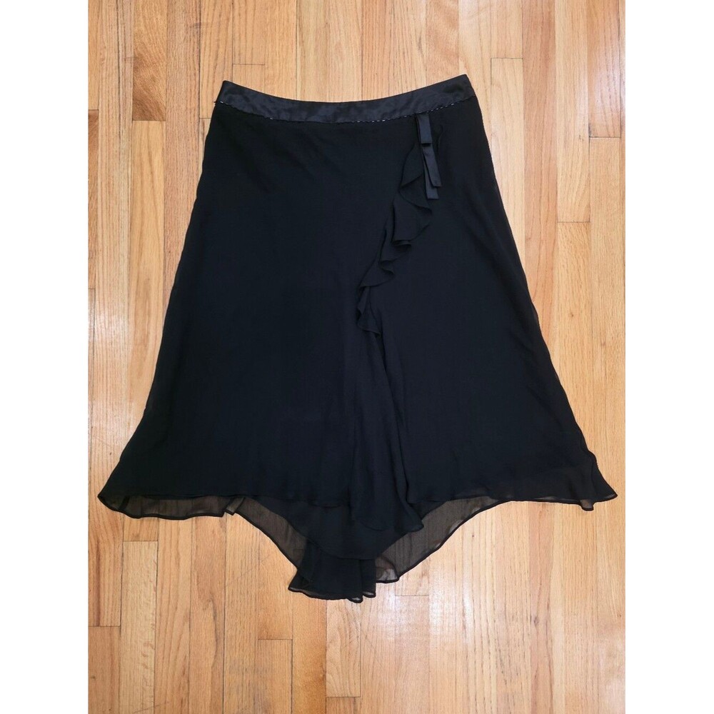 Black Chiffon Sheer Faux Wrap Whimsigoth Skirt Sz 14